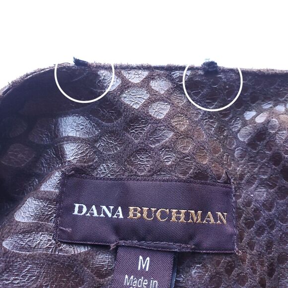 Dana Buchman Faux Snakeskin Jacket M Chocolate Brown Snake Reptile Snap Front - Picture 7 of 11